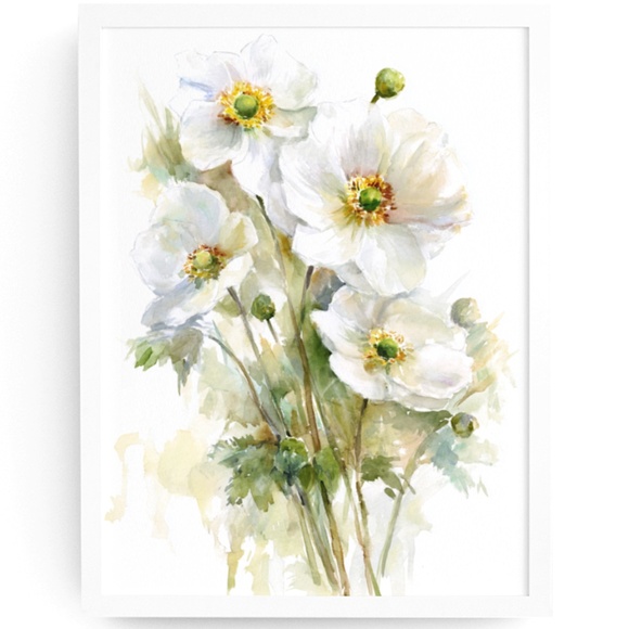 Creative Path Studios Other - Watercolor White Anemone Flowers Wall Art Illustration Print Poster Unframed